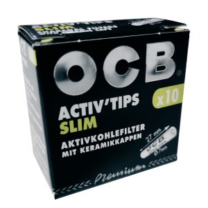 OCB ACTIVATED CHARCOAL SLIM FILTERS WITH CERAMIC CAPS-- Rolling Filter Tips/Smoking Filter Tips/Cigarette Filters