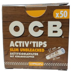 OCB VIRGIN UNBLEACHED SLIM ACTIVATED CHARCOAL FILTERS WITH CERAMIC CAPS