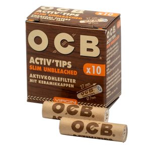 OCB VIRGIN UNBLEACHED SLIM ACTIVATED CHARCOAL FILTERS WITH CERAMIC CAPS