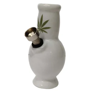 RATTAN EXPO CERAMIC BONG, WATER PIPE SMOKING HOOKAH - PLAIN WITH LEAF - BOTTLE SHAPED