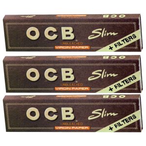 OCB VIRGIN UNBLEACHED Slim King Size Papers + Filters Tips Rolling Papers/Smoking Papers/Cigarette Papers